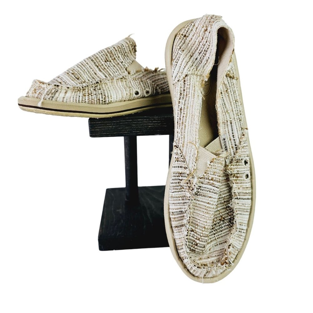 Sanuk Women's Boho Slip On Sidewalk Surfers Shoes Woven Knit Beige Sz 7